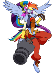 Size: 900x1200 | Tagged: safe, artist:linedraweer, derpibooru import, rainbow dash, anthro, unguligrade anthro, amalia sheran sharm, belly button, belly dancer, cannon, diagram, fusion, genie, gun, long hair, midriff, pirate, shantae, shantae (character), shantae and the pirates curse, simple background, solo, sword, transparent background, wakfu, weapon, wings