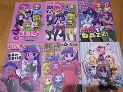 Size: 2048x1536 | Tagged: safe, artist:shepherd0821, derpibooru import, applejack, fluttershy, pinkie pie, rainbow dash, rarity, twilight sparkle, anthro, comic:4koma is magic, chinese, doujin, equestrian fantasia, mane six