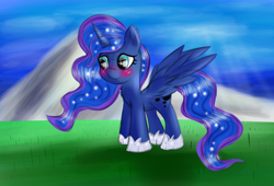 Size: 2200x1500 | Tagged: safe, artist:brok-enwings, derpibooru import, princess luna, alicorn, pony, blushing, female, mare, solo