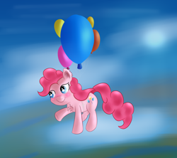 Size: 2700x2400 | Tagged: safe, artist:brok-enwings, derpibooru import, pinkie pie, earth pony, pony, balloon, chest fluff, female, floating, mare, solo, then watch her balloons lift her up to the sky