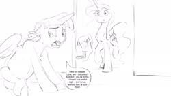 Size: 1920x1080 | Tagged: safe, artist:silfoe, derpibooru import, princess luna, twilight sparkle, twilight sparkle (alicorn), alicorn, pony, :, black and white, dialogue, female, grayscale, lesbian, magic, monochrome, other royal book, pregnant, shipping, simple background, sketch, speech bubble, telekinesis, twiluna, white background