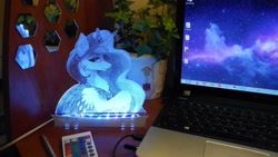 Size: 1920x1080 | Tagged: safe, artist:hioshiru, artist:vasgotec, derpibooru import, princess celestia, alicorn, pony, acrylic plastic, acrylight, craft, engraving, led, solo