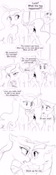 Size: 3300x10200 | Tagged: safe, artist:silfoe, derpibooru import, princess luna, twilight sparkle, twilight sparkle (alicorn), alicorn, pony, absurd resolution, comic, dialogue, female, grayscale, lesbian, magic, mare, monochrome, royal sketchbook, shipping, telekinesis, toothbrush, twiluna