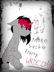 Size: 2448x3264 | Tagged: safe, artist:lazerblues, artist:slowanon, derpibooru import, oc, oc only, oc:miss eri, earth pony, pony, depressed, emo, female, mare, scar, solo