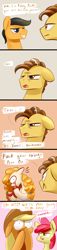 Size: 1200x5288 | Tagged: safe, artist:underpable, derpibooru import, apple bloom, applejack, filthy rich, grand pear, pear butter, earth pony, pony, the perfect pear, ..., absurd resolution, apple, caught, comic, eating, failed a spot check, food, male, silly, silly pony, stallion, who's a silly pony, worried, young grand pear, younger