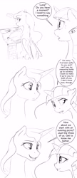 Size: 3300x7650 | Tagged: safe, artist:silfoe, derpibooru import, princess luna, twilight velvet, alicorn, pony, unicorn, absurd resolution, comic, dialogue, female, floppy ears, grayscale, mare, monochrome, royal sketchbook