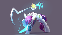 Size: 1920x1080 | Tagged: safe, artist:underpable, derpibooru import, oc, oc only, oc:althea, pony, unicorn, female, looking at you, mare, simple background, solo, sword, weapon