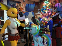 Size: 972x729 | Tagged: safe, artist:rachidile, derpibooru import, rainbow dash, anthro, 3d, christmas, christmas lights, christmas tree, crossover, holiday, krystal, kursed, pokémon, raichu, screenshots, sonic the hedgehog, sonic the hedgehog (series), star fox, tree