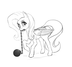 Size: 3000x2800 | Tagged: safe, artist:phenya, derpibooru import, fluttershy, pegasus, pony, flail, sketch, solo, weapon