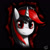 Size: 1080x1080 | Tagged: source needed, safe, artist:phenya, derpibooru import, oc, oc only, oc:blackjack, pony, unicorn, fallout equestria, black background, bust, fall out boy, female, looking at you, mare, portrait, red, red and black oc, red eyes, simple background, solo