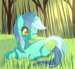 Size: 1744x1588 | Tagged: safe, artist:brok-enwings, derpibooru import, lyra heartstrings, pony, unicorn, chest fluff, colored pupils, one eye closed, prone, smiling, solo