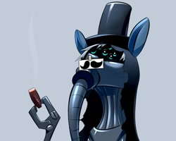 Size: 999x799 | Tagged: safe, artist:underpable, derpibooru import, oc, oc only, oc:gear works, cyborg, augmented, bust, chaos, cigar, classy, commission, crossover, dark mechanicus, fake moustache, hat, reaction image, respirator, robotic arm, servo arm, top hat, warhammer (game), warhammer 40k