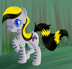 Size: 3101x2961 | Tagged: safe, artist:brok-enwings, derpibooru import, oc, oc only, oc:sly, pony, female, mare, one eye closed, raised hoof, smiling, solo, wink