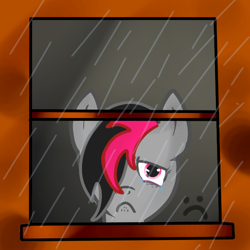 Size: 600x600 | Tagged: safe, artist:lazerblues, derpibooru import, oc, oc only, oc:miss eri, earth pony, pony, crying, emo, female, mare, rain, sad