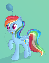 Size: 1996x2592 | Tagged: safe, artist:brok-enwings, derpibooru import, rainbow dash, pegasus, pony, balloon, blushing, cute, dashabetes, simple background, solo