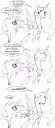 Size: 2640x6120 | Tagged: safe, artist:silfoe, derpibooru import, princess celestia, rarity, alicorn, pony, unicorn, black and white, comic, duo, female, grayscale, lesbian, mare, monochrome, rarilestia, royal sketchbook, shipping, simple background, sketch, white background