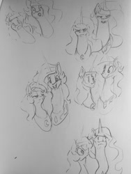 Size: 965x1280 | Tagged: safe, artist:greyscaleart, derpibooru import, princess celestia, princess luna, alicorn, pony, sketch, traditional art