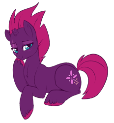 Size: 750x807 | Tagged: safe, artist:lulubell, derpibooru import, fizzlepop berrytwist, tempest shadow, pony, unicorn, my little pony: the movie, blushing, broken horn, cute, cutie mark, eye scar, female, mare, scar, smiling, solo, unshorn fetlocks