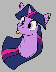 Size: 2467x3169 | Tagged: safe, artist:greyscaleart, derpibooru import, twilight sparkle, pony, :p, bust, female, gray background, mare, portrait, silly, silly pony, simple background, solo, tongue out