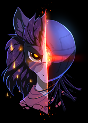 Size: 859x1200 | Tagged: safe, artist:hioshiru, derpibooru import, oc, oc only, cyborg, unicorn, derpfest, duality, glasses, looking at you, male, solo, stallion