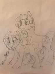 Size: 960x1280 | Tagged: safe, artist:silfoe, derpibooru import, princess celestia, princess luna, alicorn, pony, cute, freckles, grayscale, monochrome, traditional art, younger