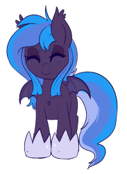 Size: 700x955 | Tagged: safe, artist:lulubell, derpibooru import, oc, oc only, oc:cricket, bat pony, clothes, comically large clothing, female, filly, freckles, offspring, parent:night watch, shoes, solo