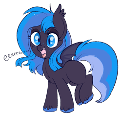 Size: 705x663 | Tagged: safe, artist:lulubell, derpibooru import, oc, oc only, oc:cricket, bat pony, pony, chest fluff, cute, eeee, female, filly, freckles, happy, ocbetes, open mouth, raised leg, simple background, smiling, solo, transparent background, unshorn fetlocks