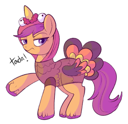 Size: 750x727 | Tagged: safe, artist:lulubell, derpibooru import, scootaloo, clothes, colored hooves, costume, cute, cutealoo, female, grumpy, holiday, looking at you, raised hoof, scootachicken, scootaturkey, silly, simple background, solo, thanksgiving, transparent background, turkey, turkey costume, unamused, unimpressed