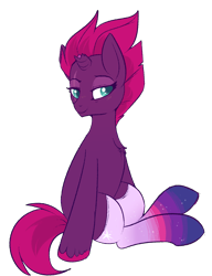 Size: 750x975 | Tagged: safe, artist:lulubell, derpibooru import, fizzlepop berrytwist, tempest shadow, pony, unicorn, my little pony: the movie, bedroom eyes, broken horn, chest fluff, clothes, eye scar, female, mare, scar, socks, solo, unshorn fetlocks