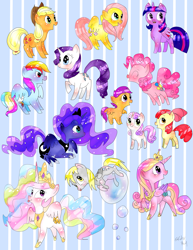 Size: 2201x2847 | Tagged: safe, applejack, fluttershy, pinkie pie, princess celestia, princess luna, rainbow dash, rarity, twilight sparkle, twilight sparkle (alicorn), alicorn, earth pony, pegasus, pony, unicorn