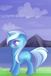 Size: 592x884 | Tagged: safe, artist:brok-enwings, derpibooru import, trixie, pony, unicorn, blushing, cloud, cute, diatrixes, female, floppy ears, mare, solo, water