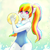 Size: 1791x1791 | Tagged: safe, artist:sigpi, derpibooru import, rainbow dash, anthro, pegasus, breasts, clothes, female, mare, one-piece swimsuit, smiling, solo, swimsuit, water, wingless