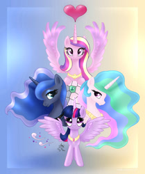 Size: 1670x2000 | Tagged: safe, artist:joakaha, princess cadance, princess celestia, princess luna, twilight sparkle, twilight sparkle (alicorn), alicorn, pony, alicorn tetrarchy, female, mare