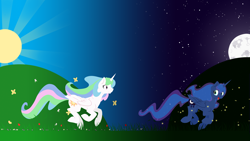 Size: 1920x1080 | Tagged: safe, artist:geomancing, princess celestia, princess luna, alicorn, pony, contrast, wallpaper