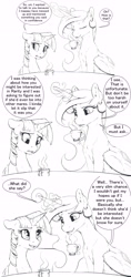 Size: 2640x5610 | Tagged: safe, artist:silfoe, derpibooru import, princess celestia, twilight sparkle, twilight sparkle (alicorn), alicorn, pony, black and white, blushing, comic, dialogue, duo, female, food, glowing horn, grayscale, implied rarilestia, magic, mare, monochrome, royal sketchbook, simple background, speech bubble, tea, telekinesis, white background