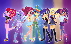 Size: 2144x1340 | Tagged: safe, artist:kayotanv87, derpibooru import, oc, oc only, equestria girls, base used, female, half-siblings, magical lesbian spawn, next generation, offspring, parent:applejack, parent:cheese sandwich, parent:fluttershy, parent:pinkie pie, parent:rainbow dash, parent:rarity, parent:sci-twi, parent:starlight glimmer, parent:sunset shimmer, parent:trixie, parent:twilight sparkle, parents:cheesepie, parents:flutterdash, parents:rarijack, parents:scitwishimmer, parents:startrix, parents:sunsetsparkle, sisters