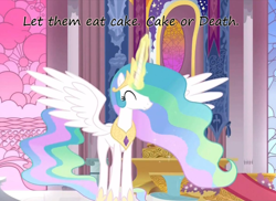 Size: 800x583 | Tagged: safe, princess celestia, alicorn, pony, cake, cake or death, eddie izzard, insane pony thread, solo