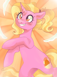 Size: 1088x1477 | Tagged: safe, artist:trinoids, luster dawn, pony, unicorn, the last problem, abstract background, blushing, cute, lusterbetes, smiling, solo