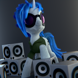 Size: 1920x1920 | Tagged: safe, artist:ryolo132, dj pon-3, vinyl scratch, pony, unicorn, 3d, clothes, coat, cutie mark, female, hooves, horn, mane, mare, smiling, solo, sunglasses, teeth