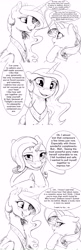 Size: 2640x8160 | Tagged: safe, artist:silfoe, derpibooru import, princess celestia, rarity, alicorn, pony, unicorn, black and white, blushing, comic, crossed hooves, dialogue, duo, female, grayscale, lesbian, mare, monochrome, rarilestia, royal sketchbook, shipping, simple background, sketch, speech bubble, white background