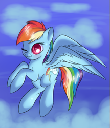 Size: 489x569 | Tagged: safe, artist:brok-enwings, derpibooru import, rainbow dash, pegasus, pony, female, flying, one eye closed, solo