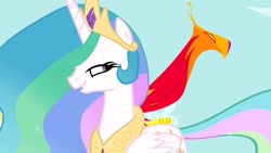 Size: 1280x720 | Tagged: safe, screencap, philomena, princess celestia, alicorn, phoenix, pony, a bird in the hoof