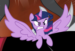 Size: 1112x753 | Tagged: safe, screencap, lord tirek, twilight sparkle, twilight sparkle (alicorn), alicorn, pony, angry, female, majestic, mare, spread wings, twilight vs tirek