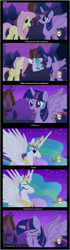 Size: 593x2104 | Tagged: safe, fluttershy, princess celestia, twilight sparkle, twilight sparkle (alicorn), alicorn, pegasus, pony, female, mare, translation