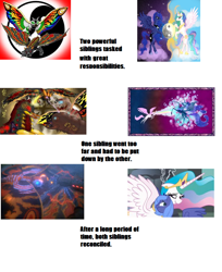 Size: 768x940 | Tagged: safe, princess celestia, princess luna, alicorn, kaiju, pony, battra, coincidence, comparison, godzilla (series), mothra