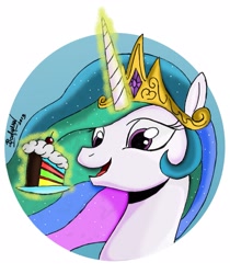 Size: 2199x2618 | Tagged: safe, artist:berlioz-ii, princess celestia, alicorn, pony, cake, cakelestia, solo