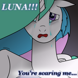 Size: 1005x1005 | Tagged: safe, artist:gigabowser, princess celestia, alicorn, pony, crying, fanfic, lost to the sands, sad, solo