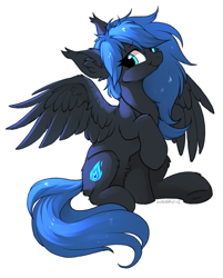 Size: 1027x1280 | Tagged: safe, artist:hioshiru, derpibooru import, oc, oc only, oc:midnight light, pegasus, pony, ear fluff, female, looking at you, mare, simple background, smiling, white background