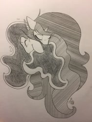 Size: 960x1280 | Tagged: safe, artist:greyscaleart, derpibooru import, princess celestia, princess luna, alicorn, pony, bust, cute, duo, eyes closed, female, grayscale, mare, monochrome, nuzzling, royal sisters, signature, sisters, traditional art