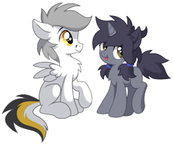 Size: 1280x1072 | Tagged: safe, artist:hioshiru, derpibooru import, oc, oc only, oc:kate, oc:kej, pegasus, pony, unicorn, blank flank, colt, female, filly, hairband, k+k, male, simple background, transparent background, younger